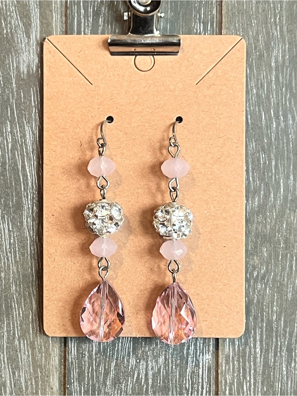 Vintage Pink Crystal Drop Earrings - Elegant Women's Jewelry